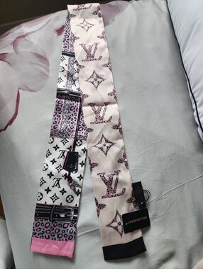 Pink and Cream Monogram Twilly Hair Scarf /Bag Charm